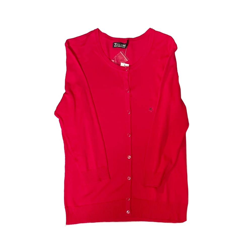 New York & Company (7th Avenue Design Studio): Red LongSleeve Button-Up Sweater